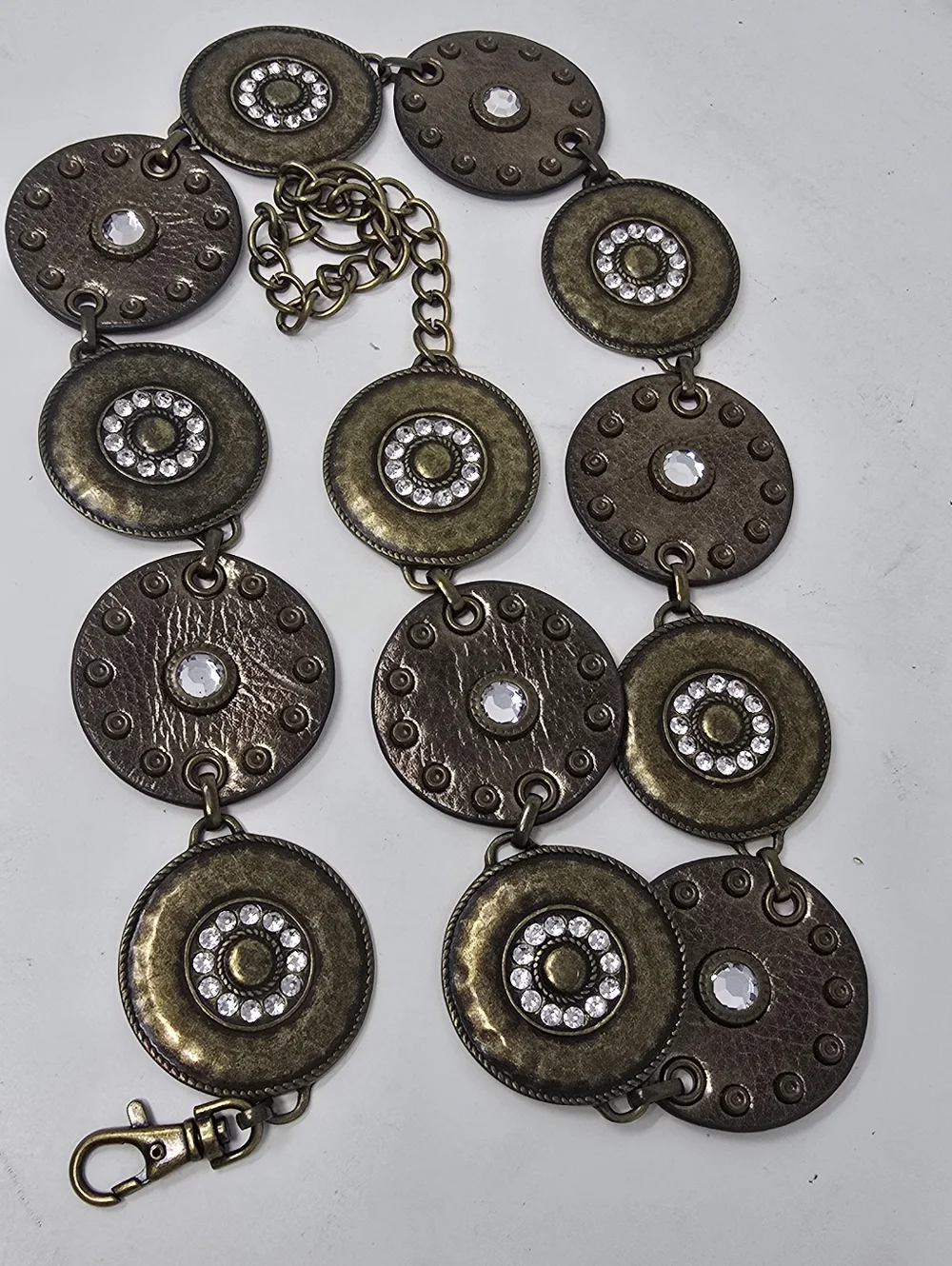 Vtg Navajo style‎ concho leather metal rhinestones belt Western Cowgirl Festival
